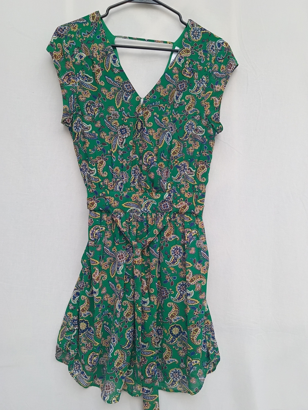 DR2 Green Paisley V-Neck Mini Dress